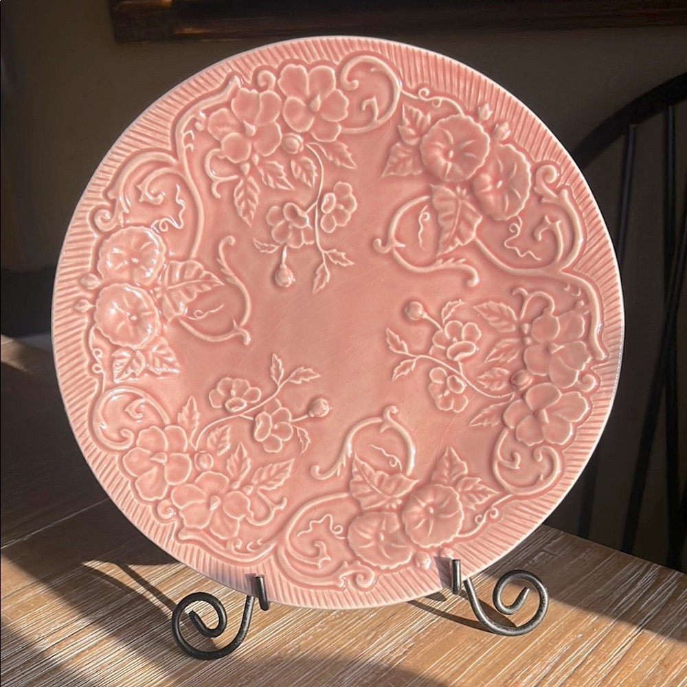 Vintage Bordallo Pinheiro Flowers Pink / Morning Glory Flowers Majolica Plate
